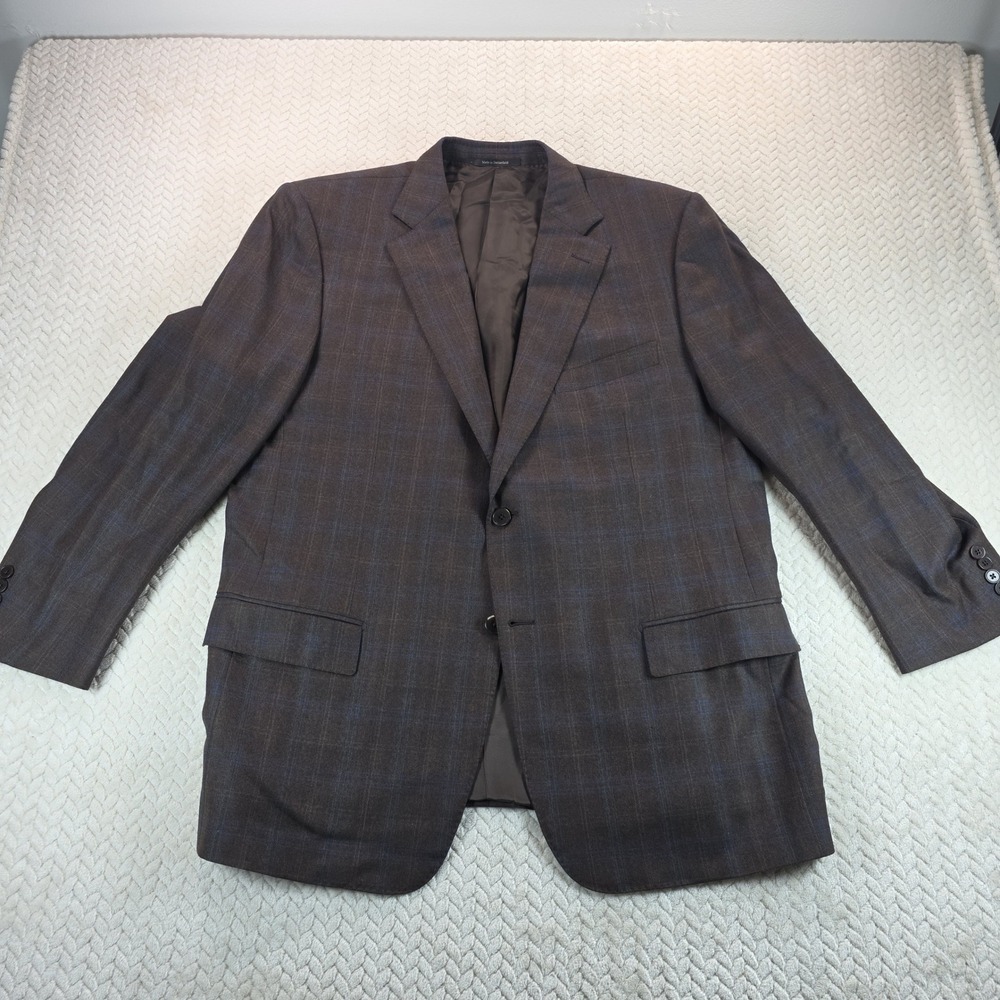 Ermenegildo Zegna Trofeo Brown Blue Plaid Wool Blazer Sport Coat 56R EU 46R US